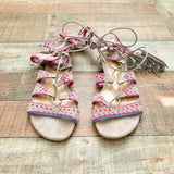 Schutz Leather Sole Ankle Wrap Tassel Sandals- Size 7