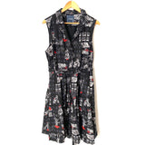 ModCloth Black Printed Button Up Belted Dress- Size XL