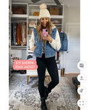 No Boundaries Juniors' Denim Jacket with Sherpa Hood and Sleeves- Size XXL