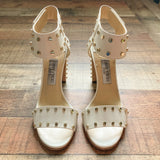 Jimmy Choo Ivory Gold Studded Ankle Strap Block Heels- Size 39.5 (US 9.5, see notes)