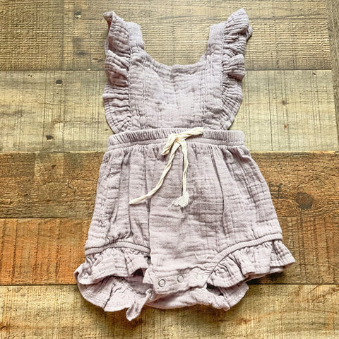 No Brand Purple Muslin Drawstring Romper- Size ~Size 6-9M (see notes)