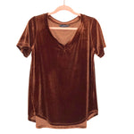 Amaryllis Brown Velvet V-Neck Top- Size S