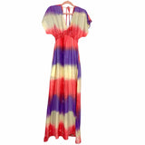 Peach Love Multi Color Smocked Waist Side Slit Tie Back Maxi NWT- Size S