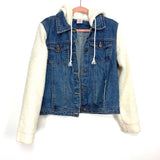 No Boundaries Juniors' Denim Jacket with Sherpa Hood and Sleeves- Size XXL