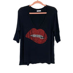 Lauren Moshi Black Rhinestone Lips Top- Size S