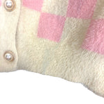 River Island Pink Checkerboard Fluffy Sweater Cardigan- Size L (see notes, sold out online, we have matching skirt)