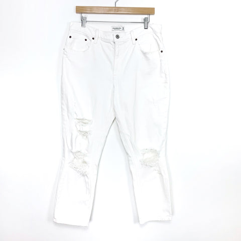 Abercrombie & Fitch White Distressed High-Rise Mom Jeans- Size 30/10R (Inseam 25.5")