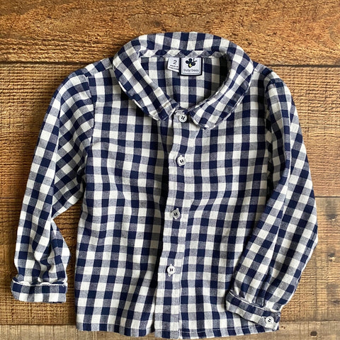 Busy Bees Navy Plaid Button Up Top- Size 2T