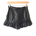 Beau Tissu Black Ruffle Faux Leather Shorts- Size S