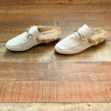 Steve Madden Jill White Leather Faux Fur Mules- Size 8