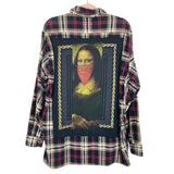 Toss Plaid with Bandana Mona Lisa on the Back Flannel Button Up- Size ~L (see notes)
