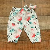 Miniville Green Onesie with Matching Floral Printed Pants- Size 0-3M (sold as a set)