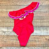 Summersalt Red/Pink Padded One Shoulder Ruffle One Piece- Size 4