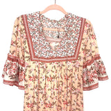No Brand Pink Floral Tassel Ruffle Sleeve Dress- Size S