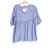 No Brand Blue and White Striped Babydoll Ruffle 3/4 Sleeve Top- Size ~M