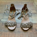 Steve Madden Gold Ankle Wrap Fringe Sandals- Size 7.5
