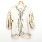 Mystree Beige Embroidered Zip Up Sweater with Eyelet Sleeves - Size S