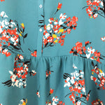Gibson Floral Teal 3/4 Button Up with Ruffle Hem Top- Size XS