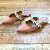 Kurt Geiger Camel Leather Embelished Rhinestone Strap Mules- Size 39 (see notes, sold out online)