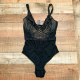 Figleaves Black Savannah Lace-Up Mono-Wire Plunge Body NWT- Size 36H