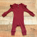 No Brand Maroon Ribbed Jumpsuit- Size ~0-3M (See Notes)