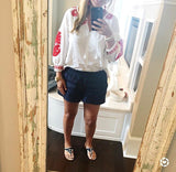 Madewell White Top with Embroidered Sleeves- Size L