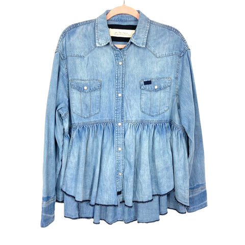 Free People by We the Free Denim Snap Up Babydoll Top- Size XS (sold out online)