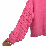 Pink Lily Pink Open Knit Bubble Sleeve Sweater- Size S