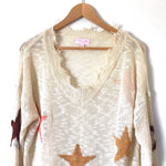 Pink Lily Ivory Stars Open Knit Distressed Hem Sweater- Size S