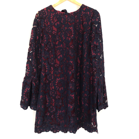 WAYF Navy Lace Dress with Red Lining Ruffle Long Sleeve NWT- Size S