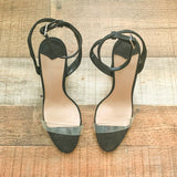 Tony Blanco Australia Tommi Black Phoenix Suede Clear Vynalite Heels - Size 7 (In Good Condition!)
