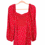 Sanctuary Red Floral Smocked Back Small Front Slit Dress NWT- Size 8