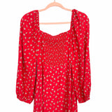 Sanctuary Red Floral Smocked Back Small Front Slit Dress NWT- Size 8