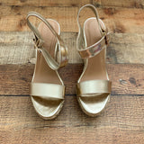 Bamboo Gold Espadrille Jute Wrap Metallic Woven Braid Platform Wedge Sandals- Size 6.5