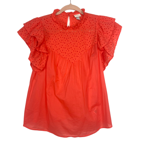 A New Day Coral Eyelet Tiered Ruffle Sleeve Top- Size XS