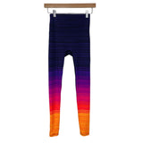 K-Deer Purple Pink Orange and Yellow Striped Sneaker Length Leggings- Size S (Inseam 24.5")