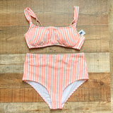 J Crew Coral and White Padded Bikini Top- Size S (TOP ONLY)