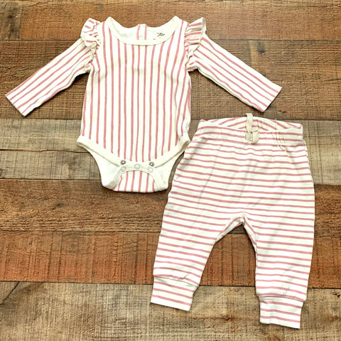 Pehr Organic Cotton Pink and White Stripe Pant Set- Size 0-3M