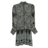 Alice & Olivia Green and Black Paisley Print Tie Neck Balloon Sleeve Dress- Size 2