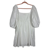 Abercrombie & Fitch White Ruched Bodice Puff Sleeve Babydoll Dress- Size L Tall (see notes)