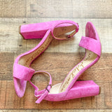 Sam Edelman Pink Suede Ankle Strap Block Heels- Size 7