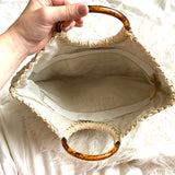 No Brand Straw Zipper Closure Handbag with Tortoise Handles
