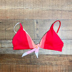 Beach Joy Red/Coral/Peach/Pink Striped Front Tie Padded Bikini Top- Size L (we have matching bottoms)