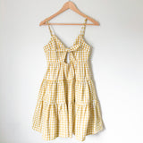 English Factory Mustard Gingham Front Tie Dress- Size S