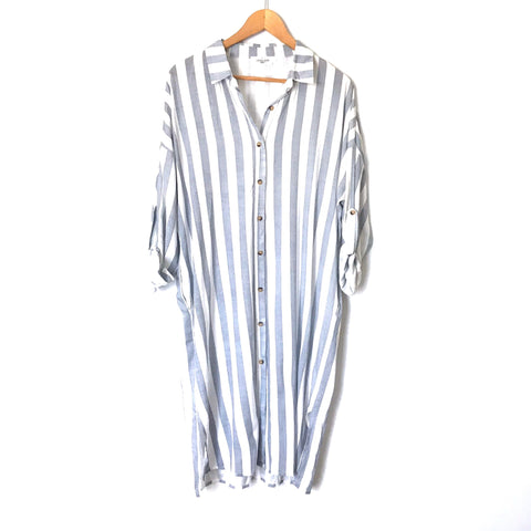 Carly Jean Stripe Button Up Midi Shirt Dress- Size S