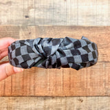 No Brand Black/Gray Checkered Top Knot Headband