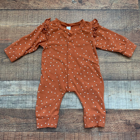 No Brand Burnt Orange/White Polka Dot Jumpsuit- Size ~3M (See Notes)