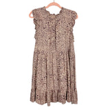 Fate Taupe Patterned Ruffle Tiered Dress- Size M