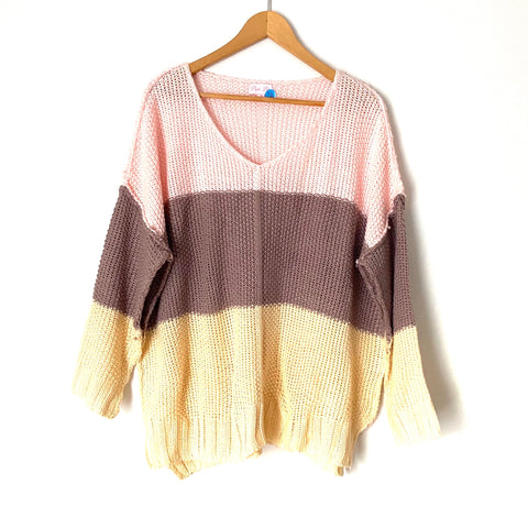 Pink Lily Waffle Knit Color Block Sweater- Size S