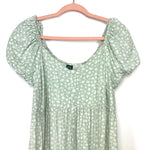 Wild Fable Mint Floral Puff Sleeve Faux Button Mini Dress- Size L
